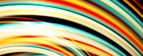 Fluid color rainbow style wave abstract background, techno modern design on black