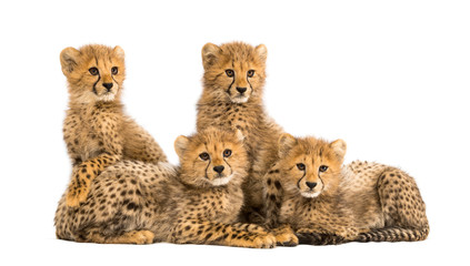 Group of a family of three months old cheetah cubs together © Eric Isselée