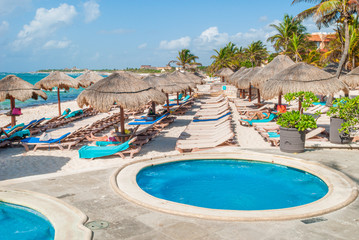 Beach of a tourist village in Tulum, in the Mexican peninsula of Yucatan
