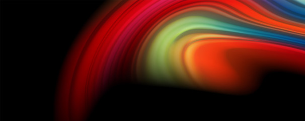 Abstract wave lines fluid rainbow style color stripes on black background. Artistic illustration for presentation, app wallpaper, banner or poster