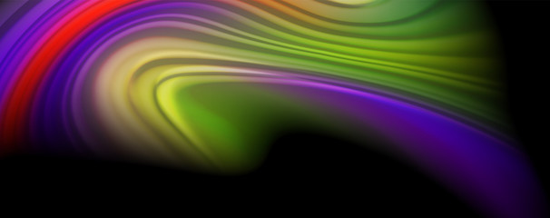 Modern rainbow liquid color flow colorful poster. Wave Liquid shape in black color background. Abstract composition