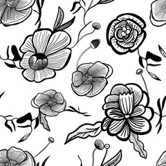 White Out Blooms hand drawn flowers pattern