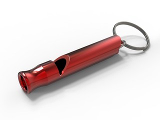 Blank promotional aluminum whistle key chain for mock up and branding. 3d render illustration.