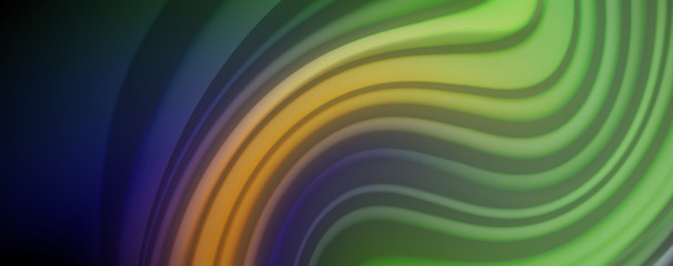 Modern rainbow liquid color flow colorful poster. Wave Liquid shape in black color background. Abstract composition
