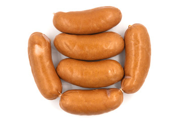 Smoked meat sausage isolated on white background