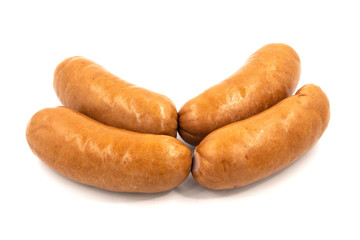 Smoked meat sausage isolated on white background