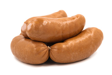 Smoked meat sausage isolated on white background