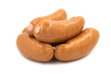 Smoked meat sausage isolated on white background