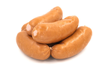 Smoked meat sausage isolated on white background