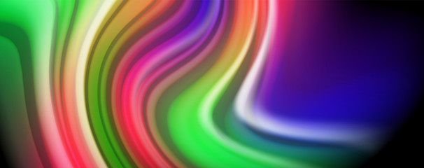 Modern rainbow liquid color flow colorful poster. Wave Liquid shape in black color background. Abstract composition