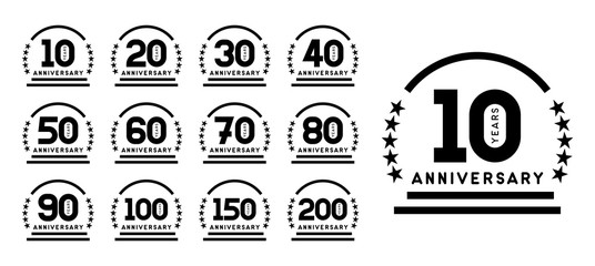 Anniversary emblems set. Years icons. Vector design template.
