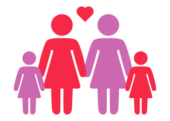 A schematic depiction of a family couple of lesbian women with children