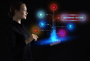 The concept of business, technology, the Internet and the network. A young entrepreneur working on a virtual screen of the future and sees the inscription: Software testing