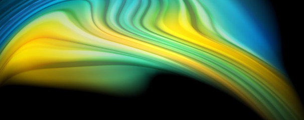 Modern rainbow liquid color flow colorful poster. Wave Liquid shape in black color background. Abstract composition
