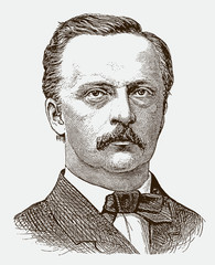Portrait of Hermann Ludwig Ferdinand Helmholtz, historic German scientist. Illustration after engraving from 19th century - obrazy, fototapety, plakaty