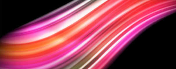 Fluid liquid color wave lines, glowing colorful light effect, abstract composition template. Geometric technology abstract pattern. Movement concept