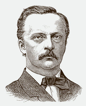 Portrait of Hermann Ludwig Ferdinand Helmholtz, historic German scientist. Illustration after engraving from 19th century