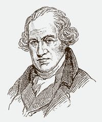 Fototapeta na wymiar Portrait of James Watt, historic Scottish inventor, engineer and chemist, after engraving from 19th century