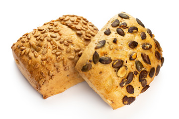 Rye eco breads on the white background.