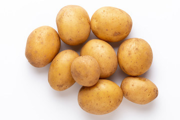 Potatoes isolated on white background. Flat lay. Top view.