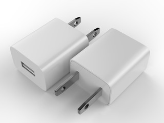 Blank Promotional USB AC Adapter Wall Charger. 3d Render Illustration.