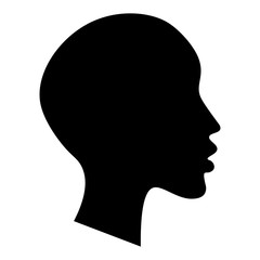 Elegant silhouette of bald or short haired female head and face. White and black style.