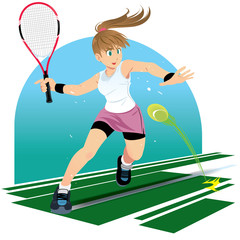 Tennis player, isolated vector illustration. girl playing tennis. Individual summer sport. Active people