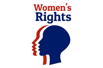 Women's rights concept background and logo. Three silhouettes of female heads with national colors of United States of America flag. Equality and feminism.