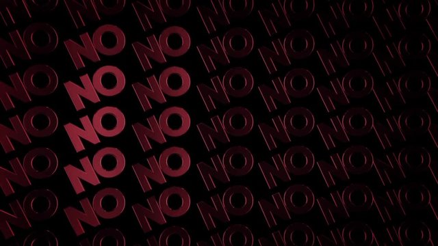 Abstract animation of lots colorful chrome logotypes of word "No" moving on the dark background. Animation. The concept of prohibition