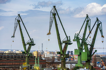 Fototapeta na wymiar Shipyard dock port transport crane in Gdansk