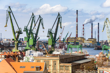 Shipyard dock port transport crane in Gdansk - obrazy, fototapety, plakaty