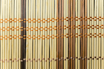 Sushi roll bamboo mat as background.