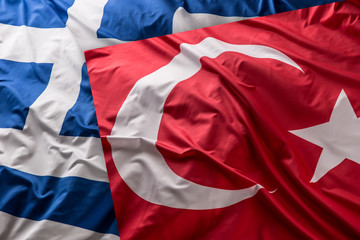 Turkea an greece flag together -  studio shot