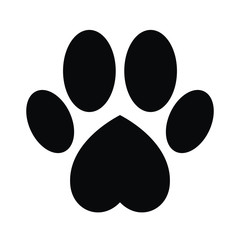 Dog or cat paw print with heart flat vector icon for animal apps and websites