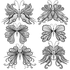 Set of hand drawn butterflies. Vector illustration. EPS 10