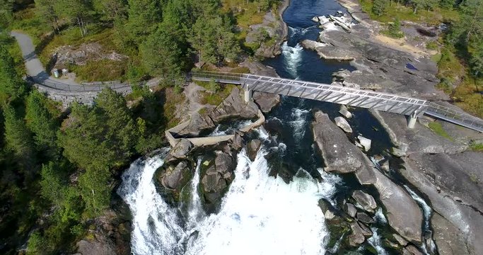 AERIAL: Likhole waterfall. Gaularfjellet, Norway.