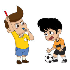 The story of the events in the soccer match.Children receive a red card when playing intense.Vector and illustration.
