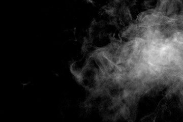 white smoke isolated, abstract powder, water spray on black background, Out of focus