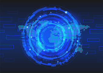 Vector Background of Technology Circles with Dotted World Map
