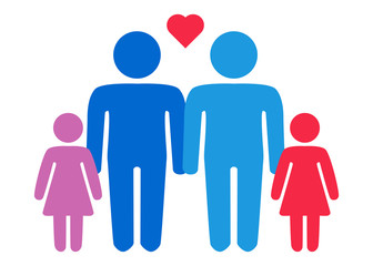 A schematic depiction of a family couple of gay men with children