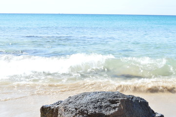 Waters Of The Atlantic Ocean Breaking On A Rock On The Shore In Costa Calma. July 3, 2013. Costa Calma, Fuerteventura, Canary Islands, Spain, Europe. Landscapes, Nature.