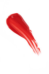Smudge red lip lipstick on white background