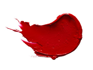 Red lipstick or acrylic paint isolated on white
