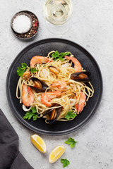 Spaghetti seafood pasta with clams and prawns