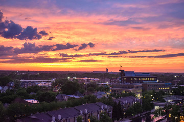 sunset over the city downtown