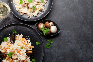 Delicious mushrooms and seafood risotto