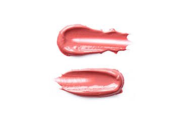 Smudge pink nude lip lipstick on white background