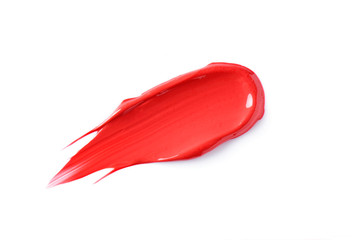 Smudge red lip lipstick on white background
