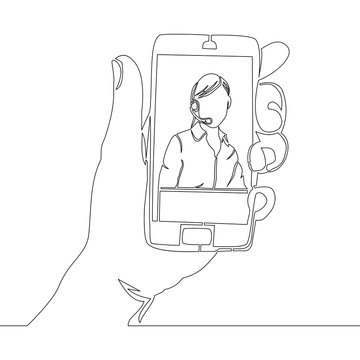recommend clip art: Continuous one line online assistant concept