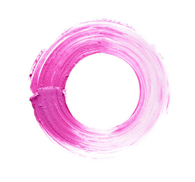 Pink lipstick or acrylic paint isolated on white